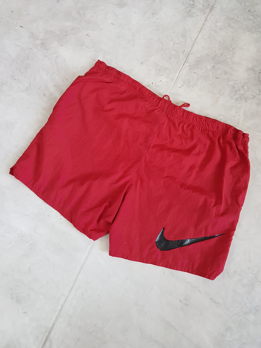 Vintage 90s Nike Red Swim/Training Shorts with BIG Swoosh